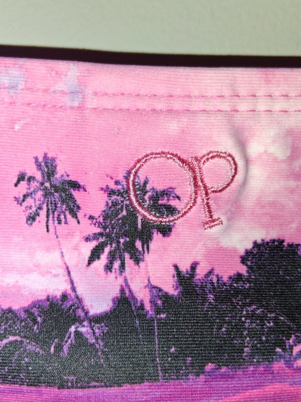 Ocean Pacific (OP) pink and purple tropical palm tree print swimsuit with embroi - Picture 3 of 4